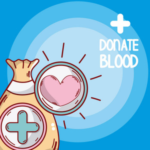 献血袋和心脏矢量图平面设计