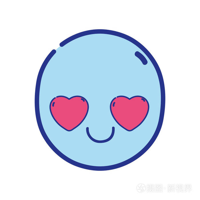 全彩色kawaii可爱的爱脸表情矢量插图