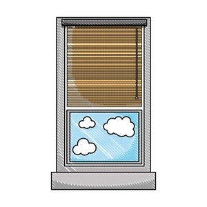 纱窗,窗帘盲开,云矢量插图照片