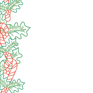 彩色线圣诞快乐装饰与树叶和树枝矢量插图