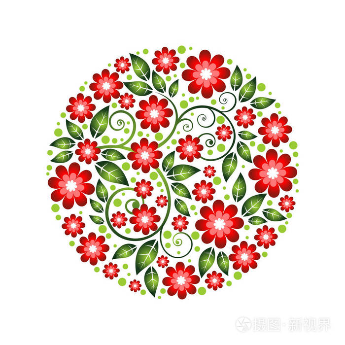 圆形花卉纹样彩色图片