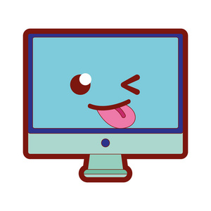 线色滑稽电脑屏幕卡瓦伊卡通插图照片