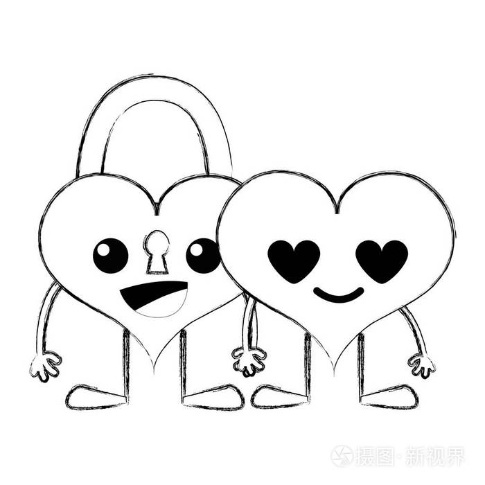 图为幸福夫妻心卡瓦伊漫画矢量图