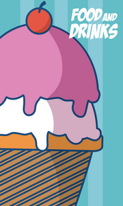 美味的冰淇淋锥与两勺矢量插图平面设计