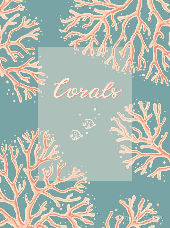 设计模板与手绘珊瑚在珊瑚背景与文字或地方的文本.