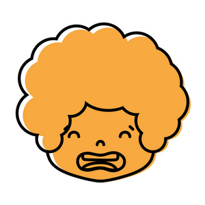 彩色男孩头卷发,厌恶脸矢量插图照片