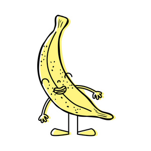 彩色卡瓦伊香蕉微笑水果与手臂和腿矢量插图