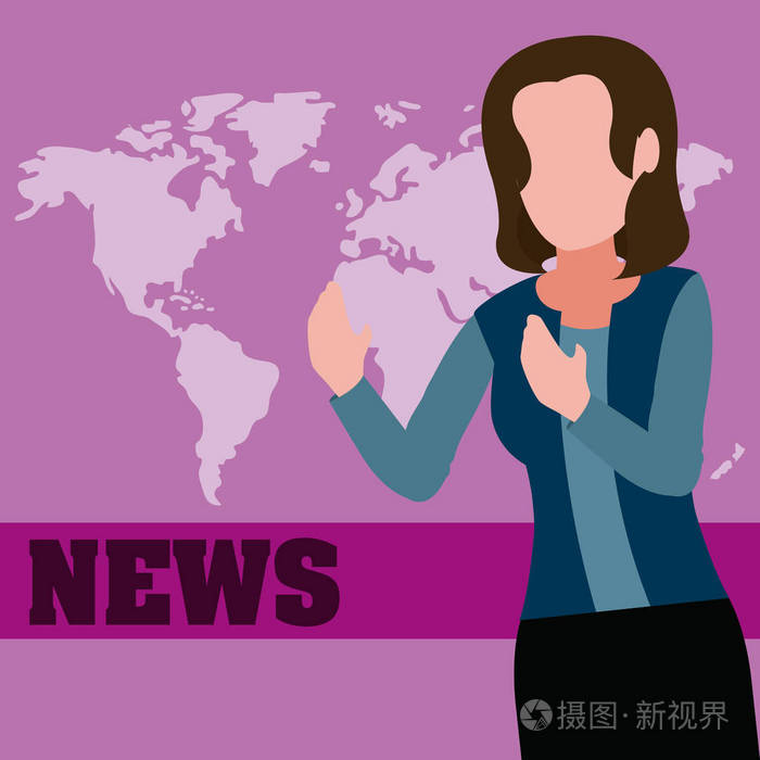 世界女新闻记者卡通矢量插图平面设计