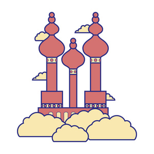 全彩色莫斯科旅游现场与云矢量插图