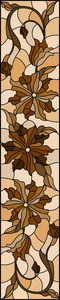彩色玻璃风格的插图，花叶芽，图像对称，垂直方向，色调棕色