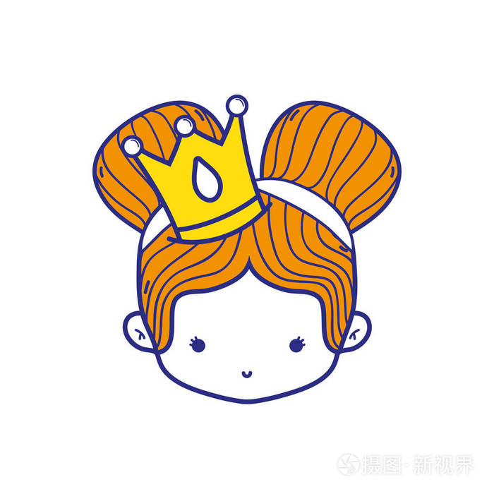 五颜六色的女孩头戴皇冠,两个包子发矢量插图