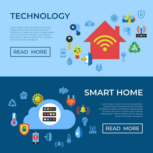 数字矢量无线智能和数字住宅简单图标，平面图形