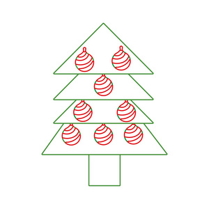 彩色线条松树圣诞节用球装饰矢量插图
