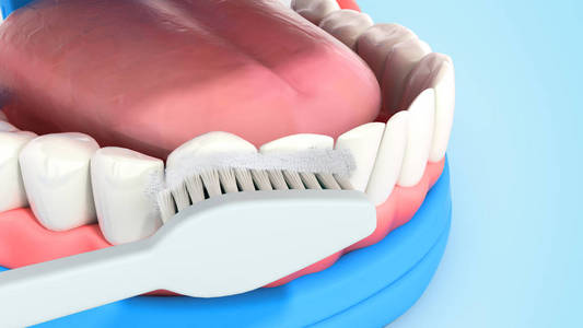 牙刷清洁牙齿口腔3D渲染蓝色