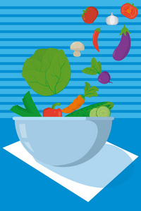 碗内新鲜健康蔬菜矢量图平面设计