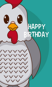 公鸡生日快乐可爱卡片卡通矢量插图照片