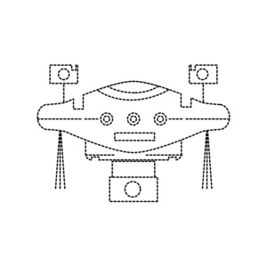 带有螺旋桨和数码相机矢量插图的虚线形状技术无人机