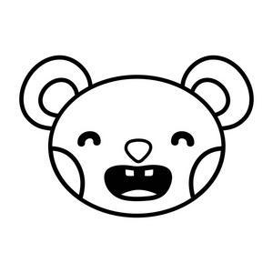 线微笑熊头可爱动物矢量插图