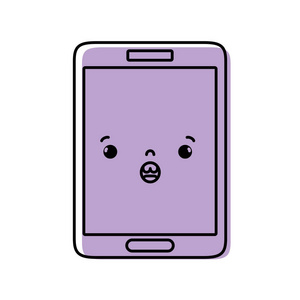 彩色卡瓦伊智能手机可爱惊喜脸矢量插图照片