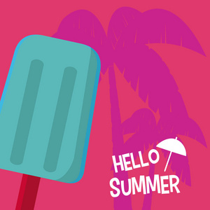 你好，夏季卡片与棒棒糖和手掌卡通矢量插图平面设计
