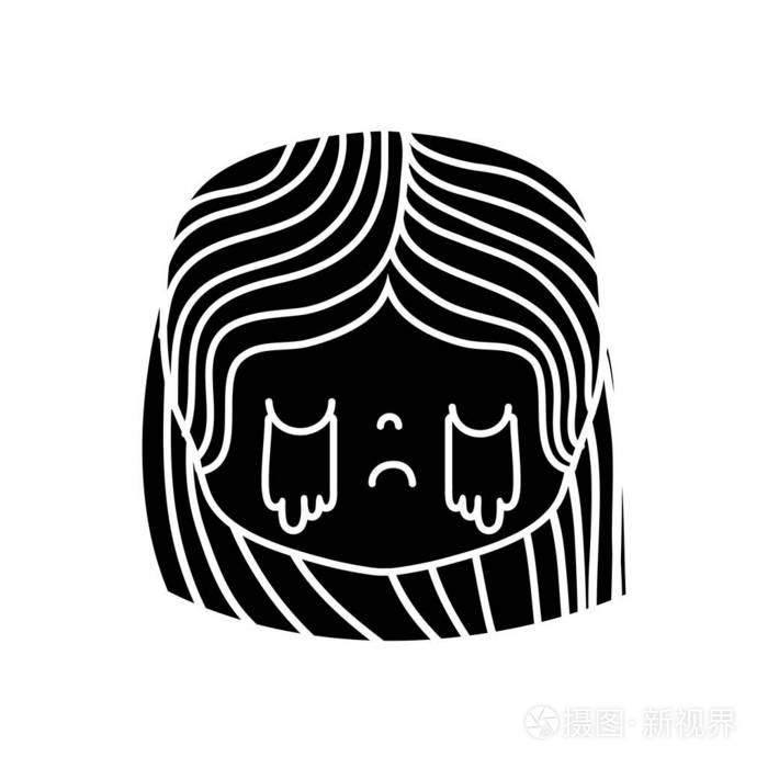 有发型的等高线有发型哭脸矢量插图
