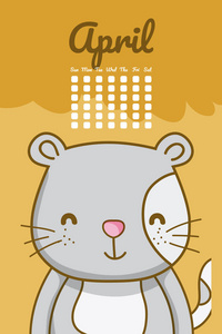 可爱猫日历卡通矢量插图图形设计