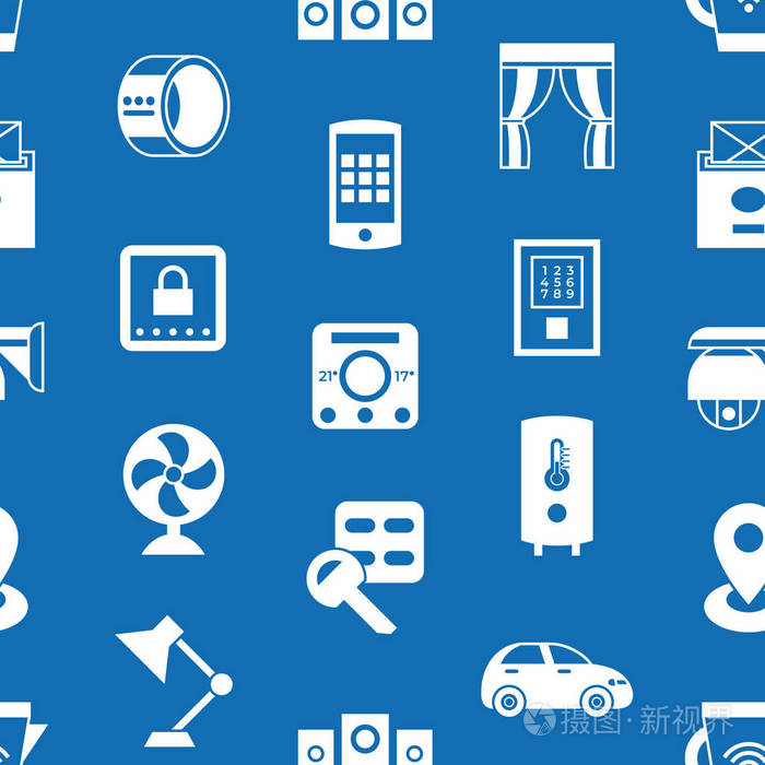 数字矢量智能和数字住宅简单图标,平面风格,信息图形无缝模式