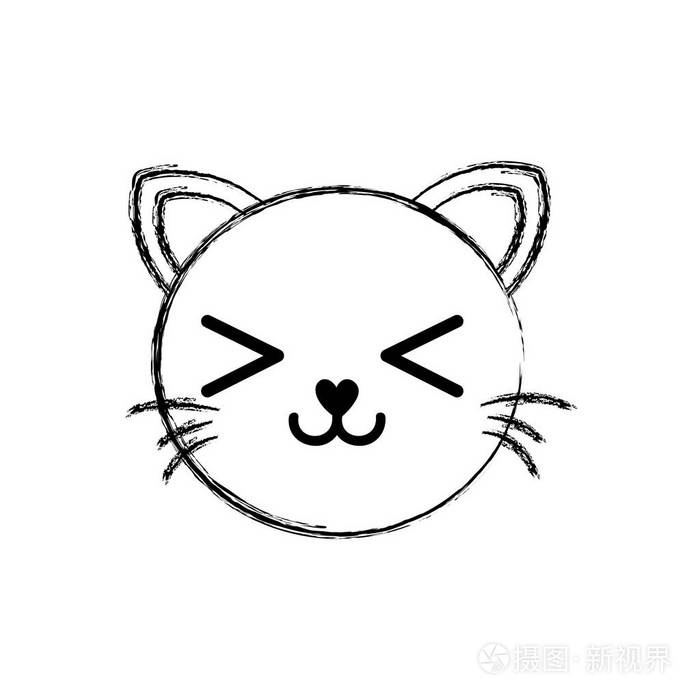 图形微笑猫头可爱动物矢量插图
