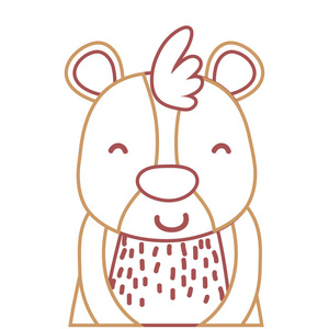 彩色线可爱快乐熊野生动物矢量插图