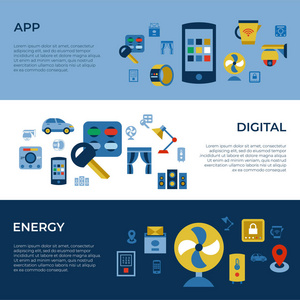 数字矢量无线智能和数字住宅简单图标，平面式信息图形