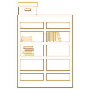彩色线书柜，里面有书，盒子存档矢量插图
