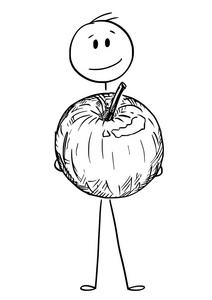 动画片微笑的人拿着大苹果果子