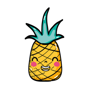 可爱的菠萝Kawaii微笑水果矢量插图
