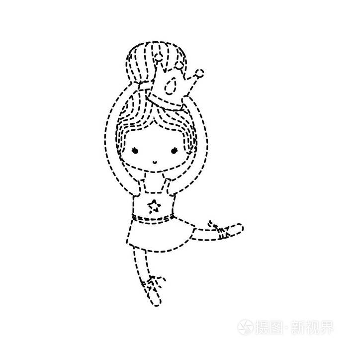 点缀形状的女孩跳舞芭蕾与皇冠装饰和发髻矢量插图