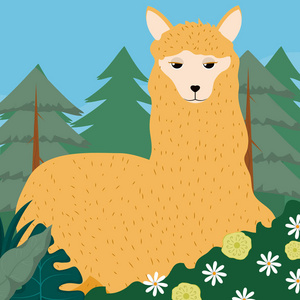 美洲狮森林可爱动物卡通矢量插图平面设计