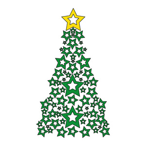 松树与星星装饰圣诞矢量插图