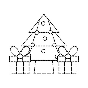 点缀形状圣诞松树，礼物矢量插图