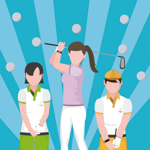高尔夫球员团队蓝色条纹背景球矢量插图图形设计