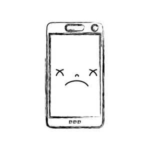 图kawaii智能手机可爱悲伤脸矢量图