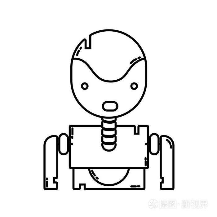 带胸部设计矢量插图的线条生态机器人面部