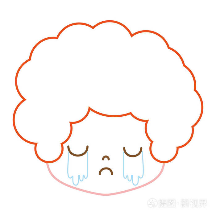 彩色线男孩头卷发哭脸矢量插图插画-正版商用图片18u2fm-摄图新视界
