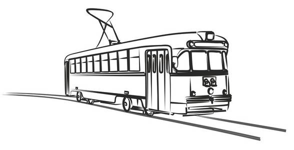 城市电车的旧复古草图。