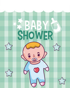 婴儿淋浴可爱卡片卡通矢量插图图形设计