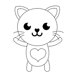 虚线形状微笑猫可爱猫动物矢量插图照片