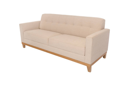 现代米黄色绒面沙发与白色背景隔离