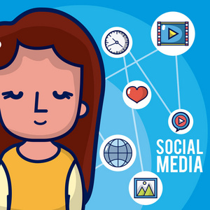 女孩社交媒体网络图标矢量插图平面设计