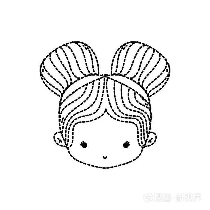 虚线形状女孩头两个包子头发设计矢量插图