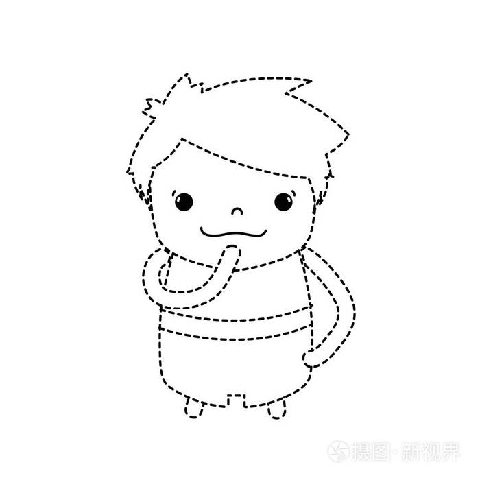 带有发型设计和思维的脸矢量插图的虚线男孩