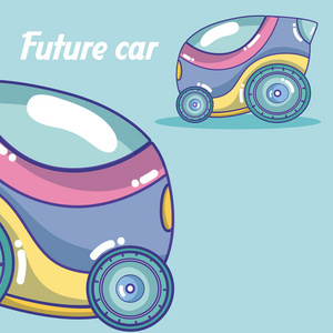 未来主义汽车漫画彩色背景矢量插图平面设计