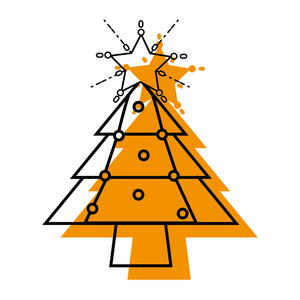 圣诞树用灯和星星装饰矢量插图